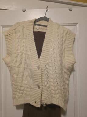 Ivory Cable-Knit Buttoned Sweater Vest